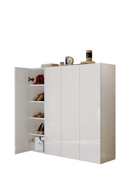 Kompact 4 Door 120cm White Gloss 30 Pair Shoe Storage Cabinet - FurniComp