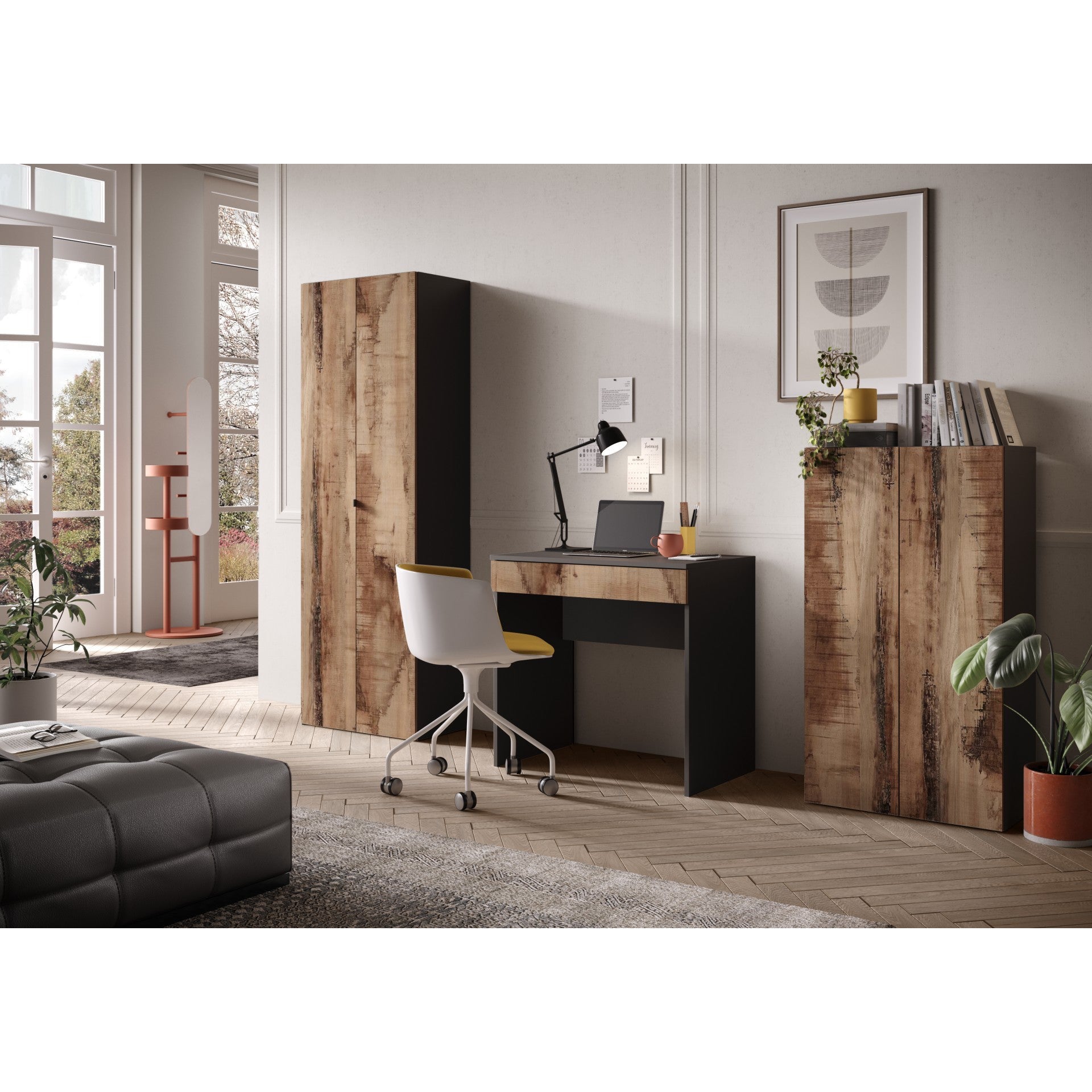 Kompact Black and Pero Oak 2 Door Storage Cupboard/Filing Cabinet - FurniComp