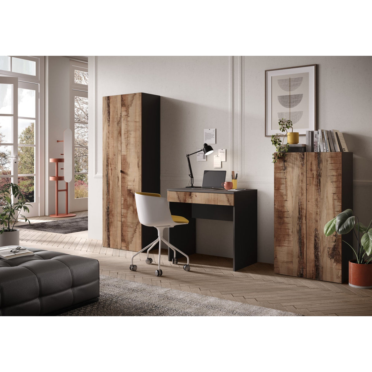 Kompact Large Black and Pero Oak Dressing Table - FurniComp