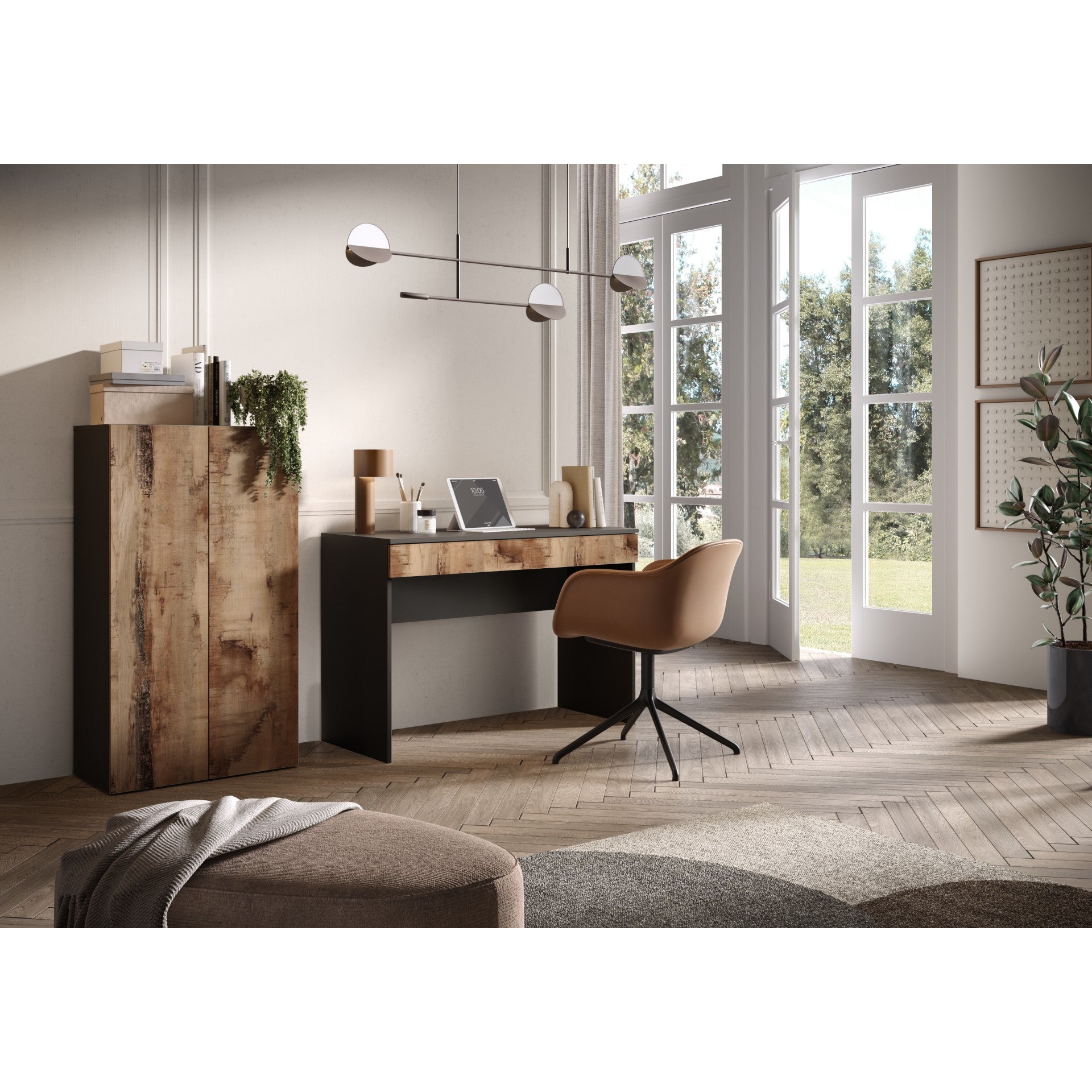 Kompact Small Black and Pero Oak Home Office Desk Study Table - FurniComp