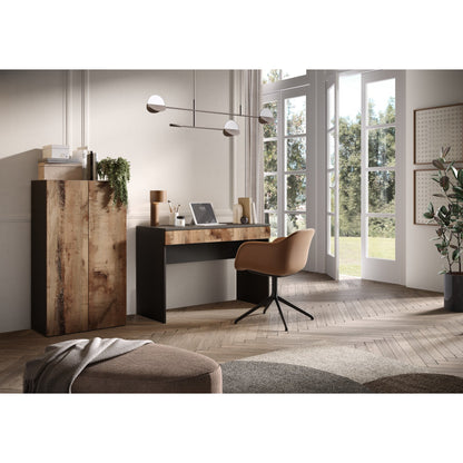 Kompact Small Black and Pero Oak Home Office Desk Study Table - FurniComp