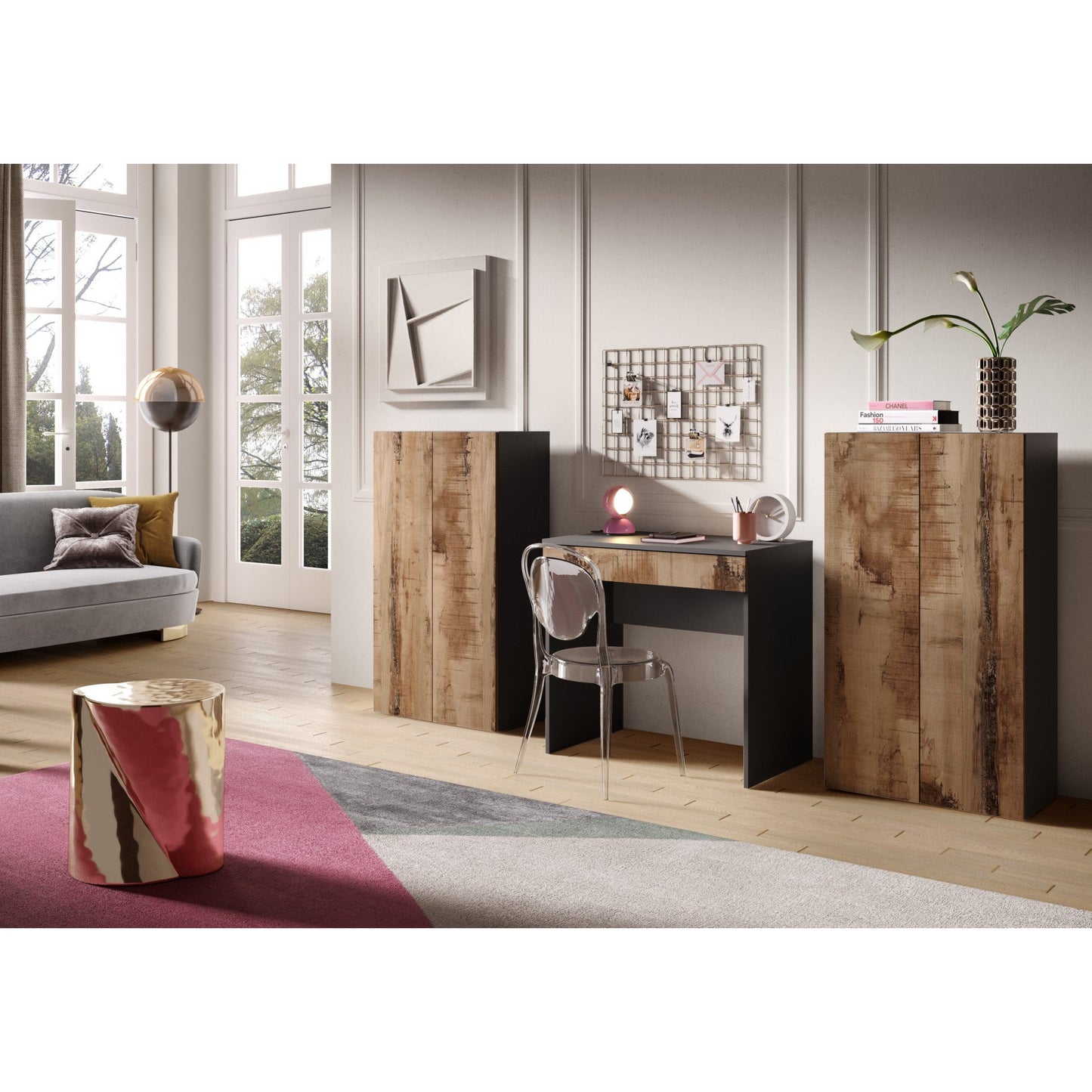 Kompact Black and Pero Oak 2 Door Storage Cupboard/Filing Cabinet - FurniComp