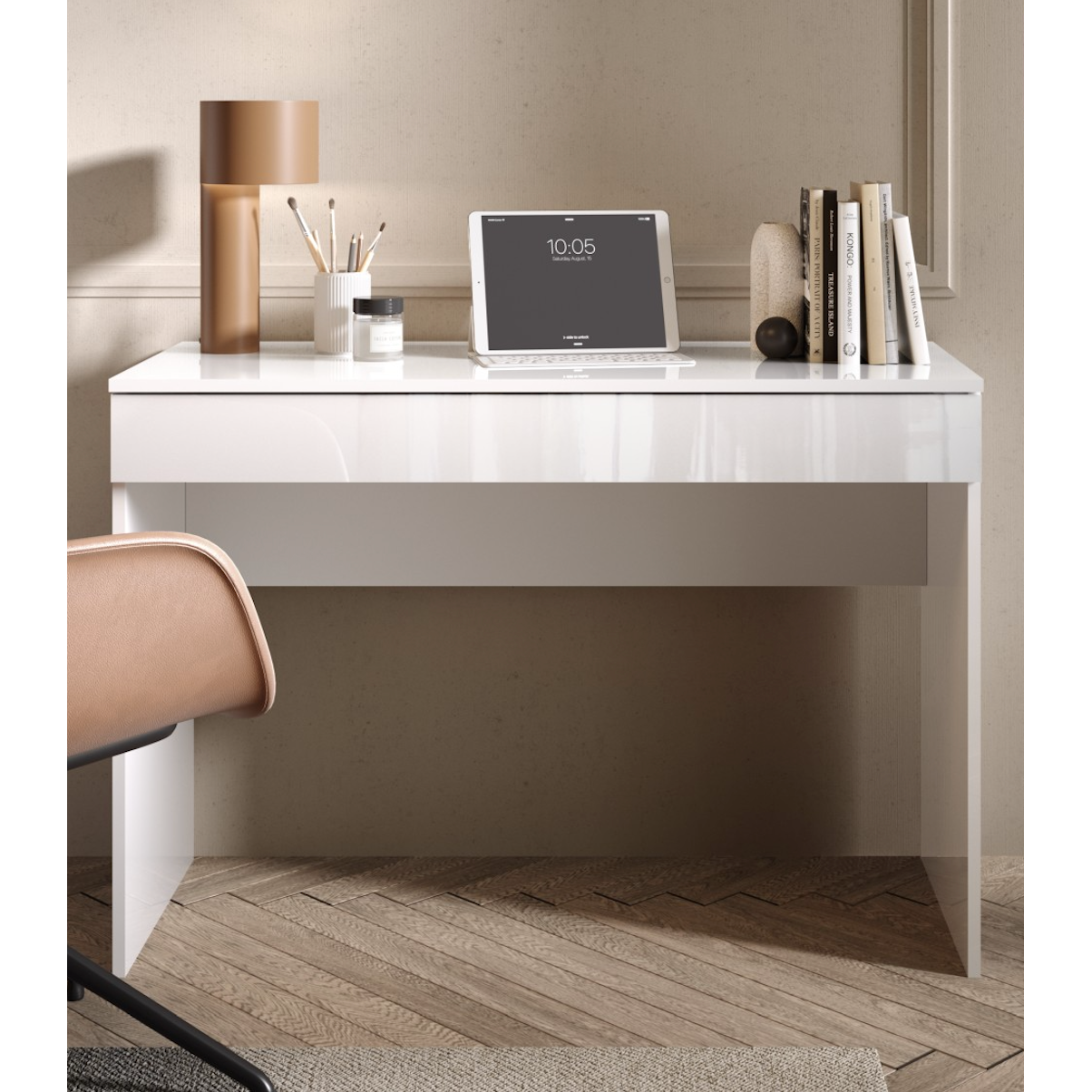 Kompact Large White Gloss Home Office Desk Study Table - FurniComp