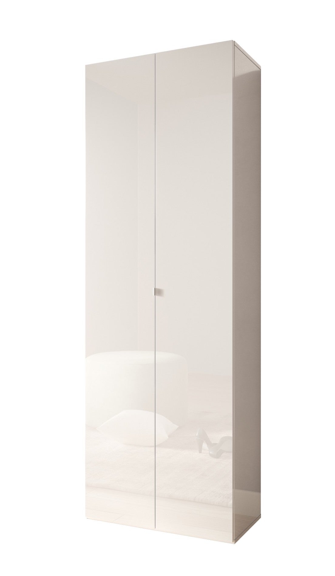 Kompact Multi-Use White Gloss Tall 2 Door Storage Utility Cupboard Cabinet - FurniComp