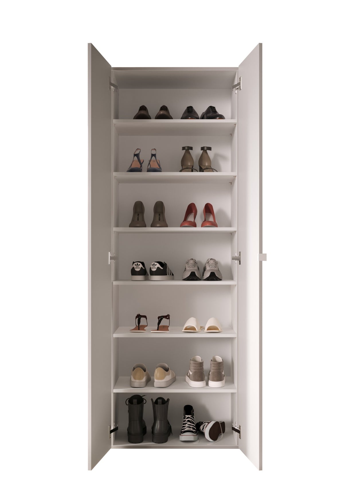 Kompact Multi-Use White Gloss Tall 2 Door Storage Utility Cupboard Cabinet - FurniComp