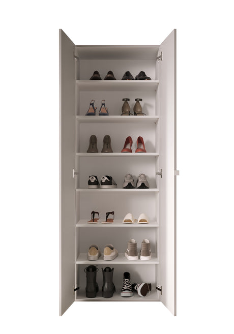 Kompact Multi-Use White Gloss Tall 2 Door Storage Utility Cupboard Cabinet - FurniComp