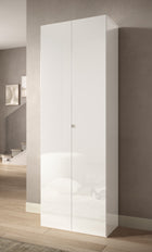 Kompact Multi-Use White Gloss Tall 2 Door Storage Utility Cupboard Cabinet - FurniComp