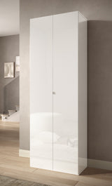 Kompact Multi-Use White Gloss Tall 2 Door Storage Utility Cupboard Cabinet - FurniComp