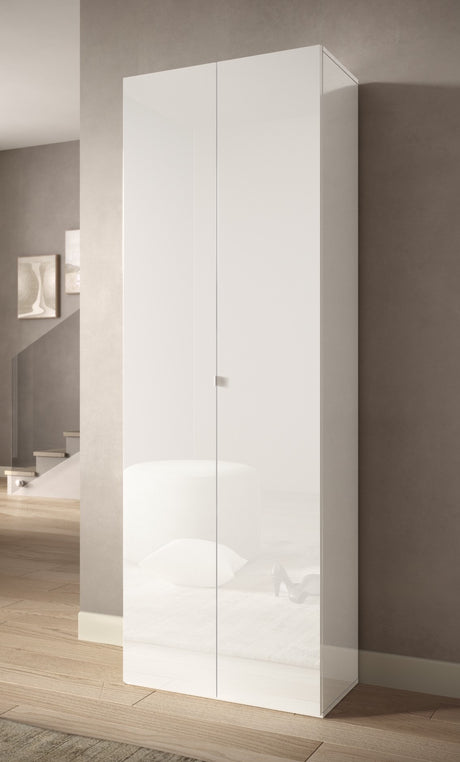 Kompact Multi-Use White Gloss Tall 2 Door Storage Utility Cupboard Cabinet - FurniComp