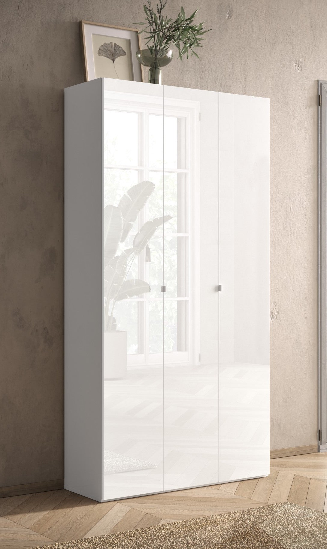 Kompact Multi-Use White Gloss Tall 3 Door Storage Utility Cupboard Cabinet - FurniComp
