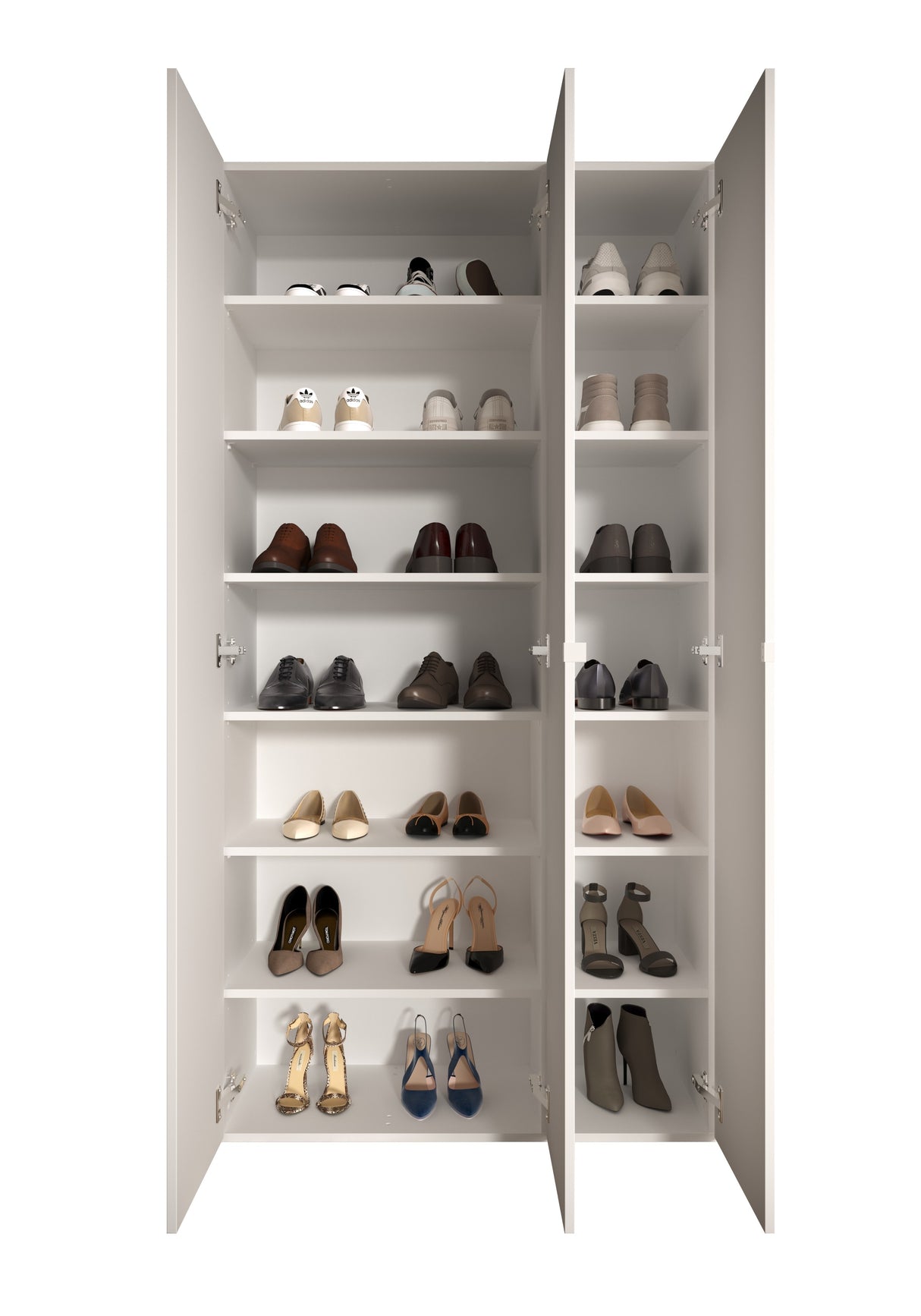 Kompact Multi-Use White Gloss Tall 3 Door Storage Utility Cupboard Cabinet - FurniComp