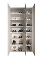 Kompact Multi-Use White Gloss Tall 3 Door Storage Utility Cupboard Cabinet - FurniComp