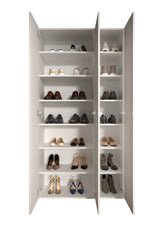 Kompact Multi-Use White Gloss Tall 3 Door Storage Utility Cupboard Cabinet - FurniComp