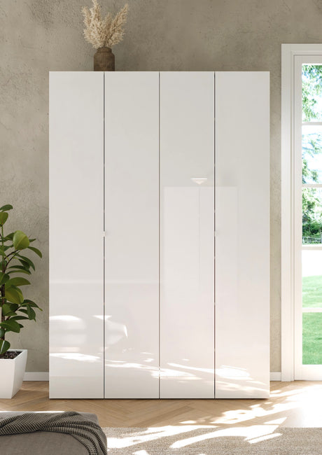 Kompact Multi-Use White Gloss Tall 4 Door Storage Utility Cupboard Cabinet - FurniComp