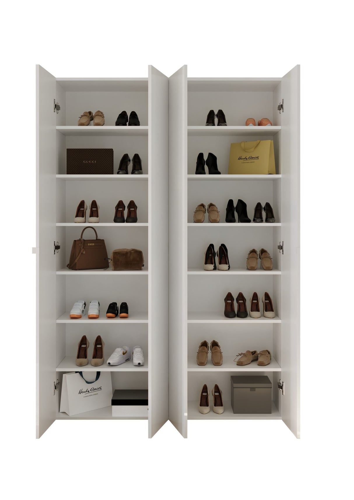 Kompact Multi-Use White Gloss Tall 4 Door Storage Utility Cupboard Cabinet - FurniComp