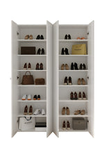 Kompact Multi-Use White Gloss Tall 4 Door Storage Utility Cupboard Cabinet - FurniComp