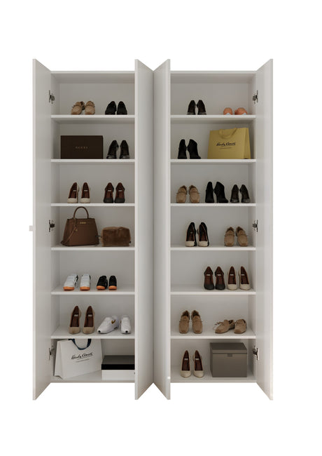 Kompact Multi-Use White Gloss Tall 4 Door Storage Utility Cupboard Cabinet - FurniComp