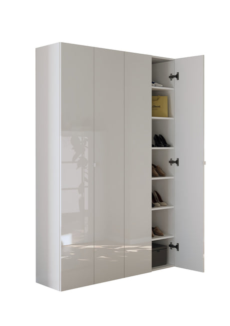 Kompact Multi-Use White Gloss Tall 4 Door Storage Utility Cupboard Cabinet - FurniComp