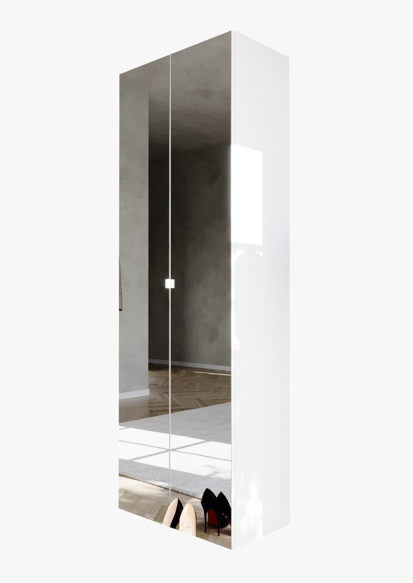 Kompact Multi-Use White Gloss Tall Mirrored 2 Door Storage Utility Cupboard Cabinet - FurniComp