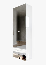 Kompact Multi-Use White Gloss Tall Mirrored 2 Door Storage Utility Cupboard Cabinet - FurniComp