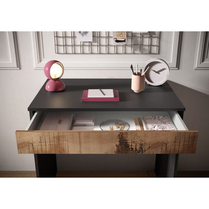 Kompact Small Black and Pero Oak Home Office Desk Study Table - FurniComp