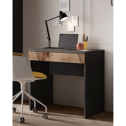 Kompact Small Black and Pero Oak Home Office Desk Study Table - FurniComp