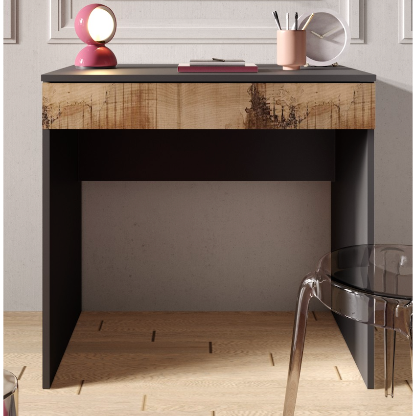 Kompact Small Black and Pero Oak Dressing Table - FurniComp