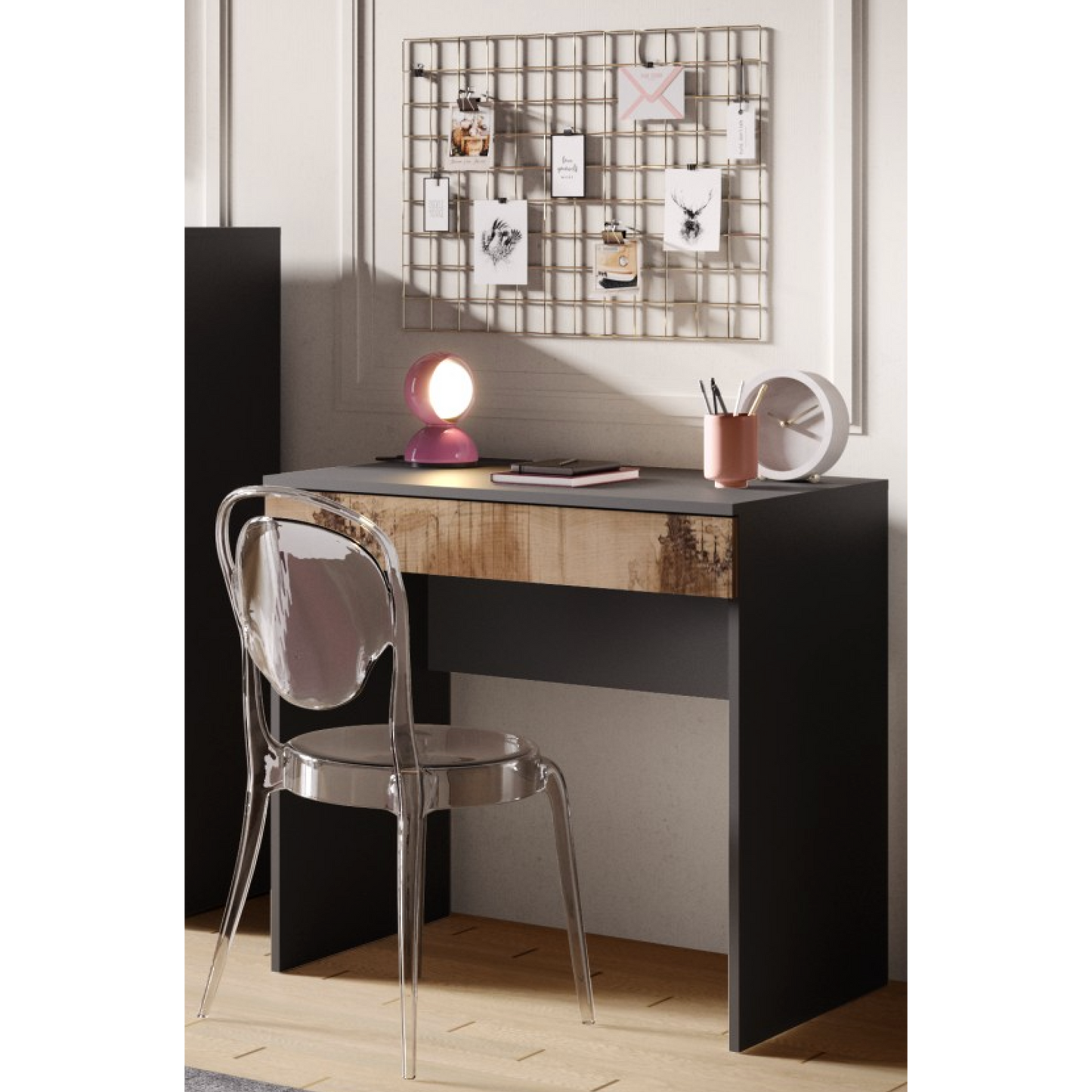 Kompact Small Black and Pero Oak Dressing Table - FurniComp