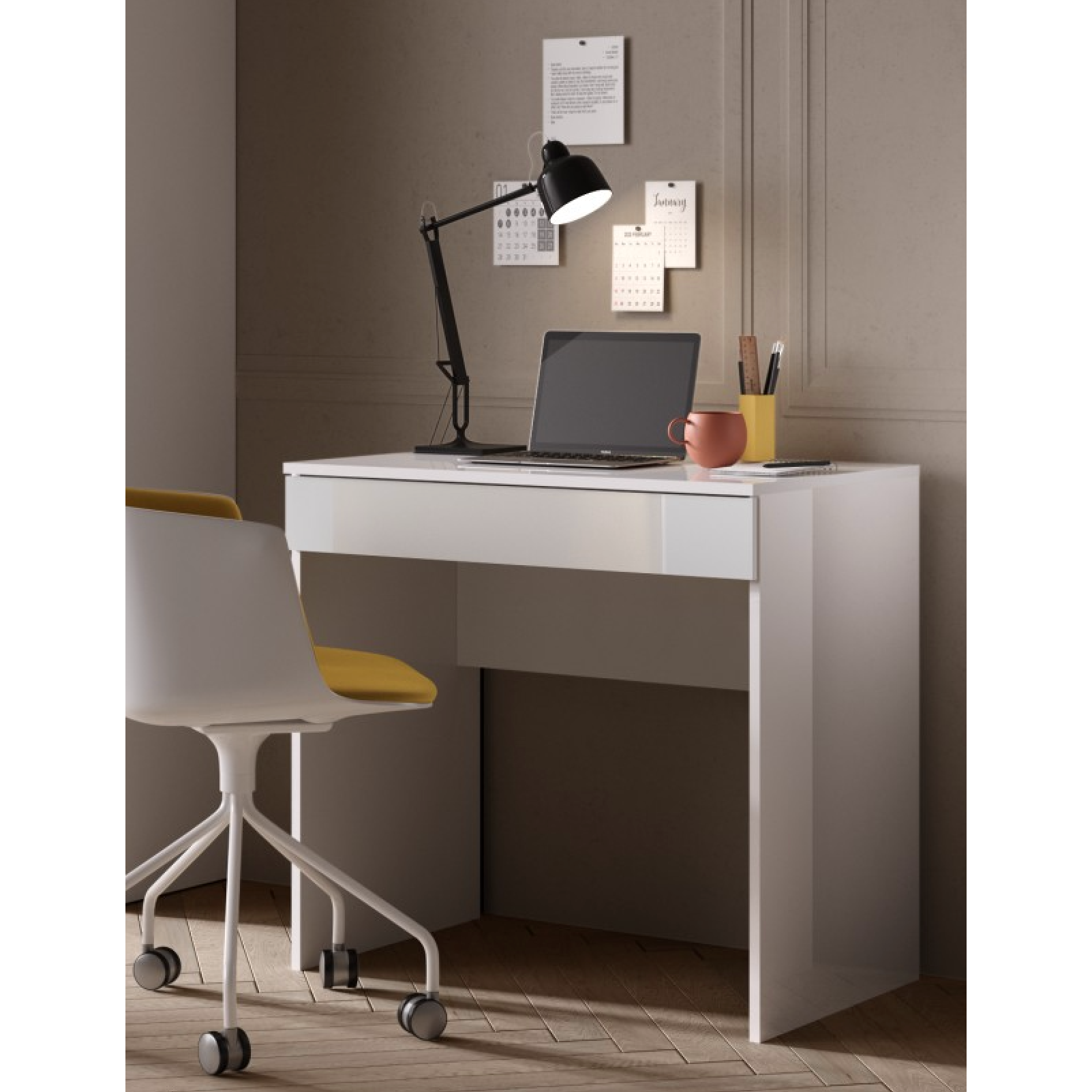 Kompact Small White Gloss Home Office Desk Study Table - FurniComp