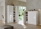Kompact Multi-Use White Gloss Tall 3 Door Storage Utility Cupboard Cabinet - FurniComp