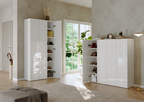 Kompact Multi-Use White Gloss Tall 3 Door Storage Utility Cupboard Cabinet - FurniComp