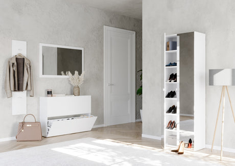 Kompact Multi-Use White Gloss Tall 3 Door Storage Utility Cupboard Cabinet - FurniComp