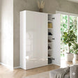 Kompact Multi-Use White Gloss Tall 4 Door Storage Utility Cupboard Cabinet - FurniComp