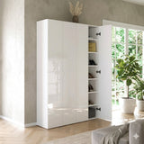 Kompact Multi-Use White Gloss Tall 4 Door Storage Utility Cupboard Cabinet - FurniComp