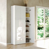 Kompact Multi-Use White Gloss Tall 3 Door Storage Utility Cupboard Cabinet - FurniComp
