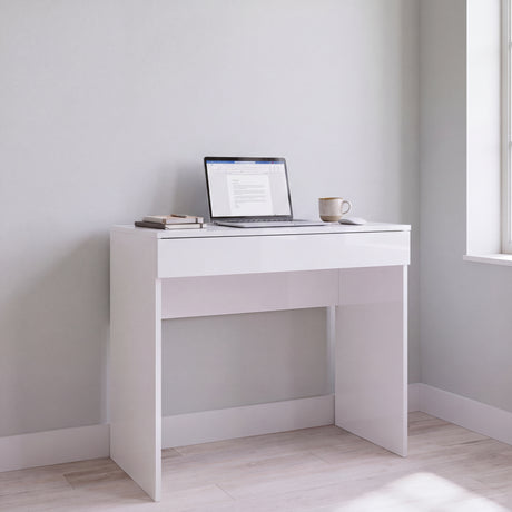 Kompact Small White Gloss Home Office Desk Study Table - FurniComp