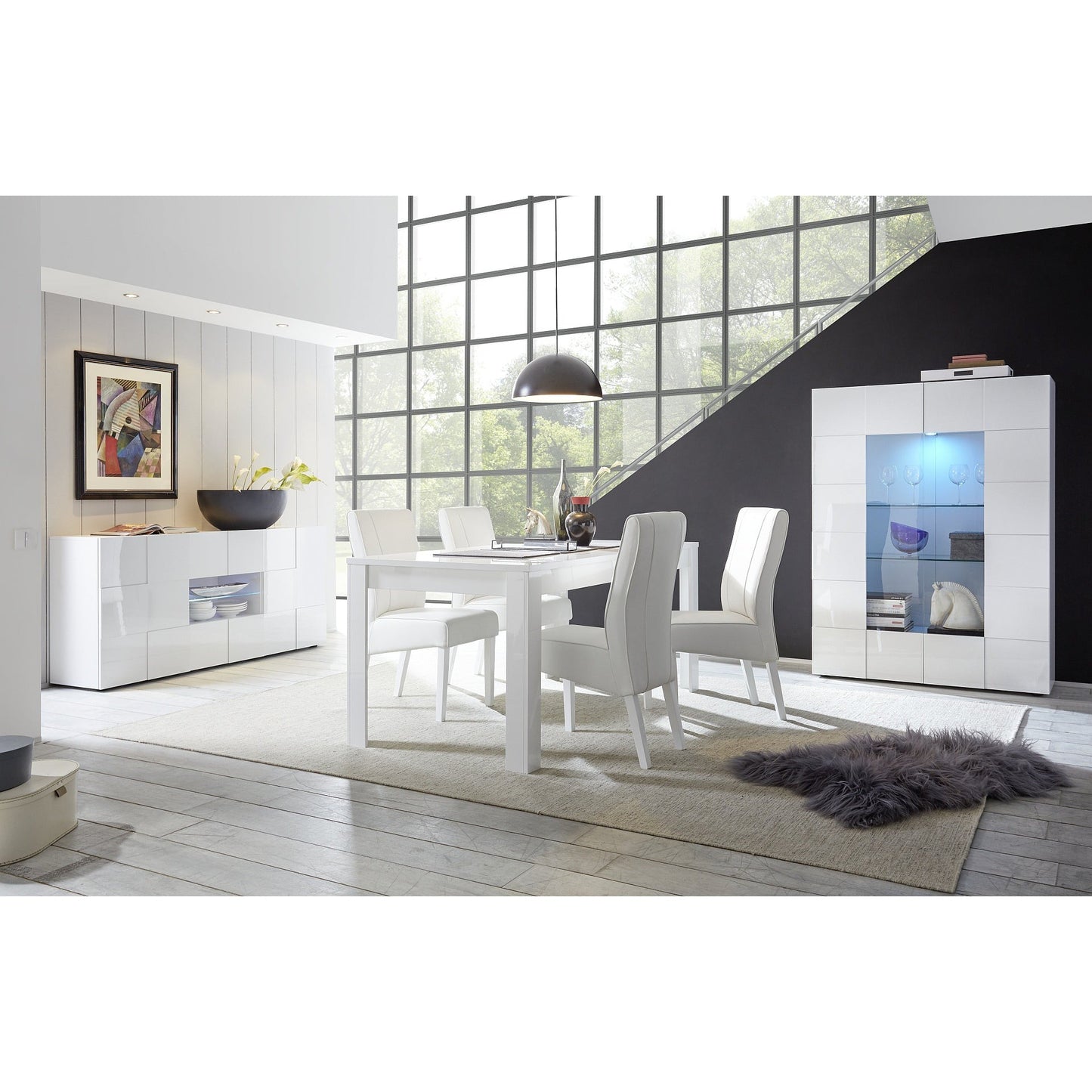 Lyon 4 Door Large White Gloss Sideboard - FurniComp