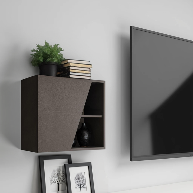 Combo 55cm Floating Wall Cube With Shaped Door - Black Lava COM-18-06 - FurniComp