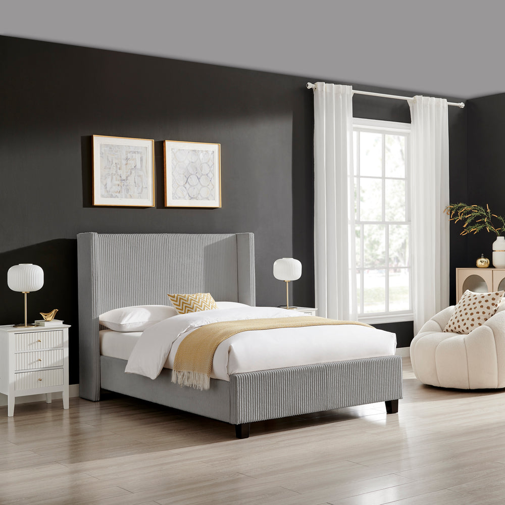 Lawson Grey Cord Fabric Bed Frame - FurniComp