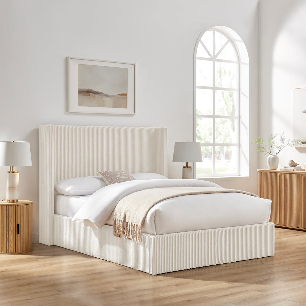 Lawson Natural Cord Fabric Storage Bed Frame - FurniComp