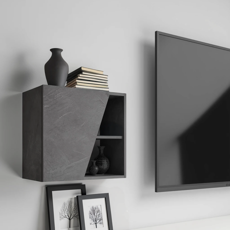 Combo 55cm Floating Wall Cube With Shaped Door - Lead Grey COM-18-08 - FurniComp