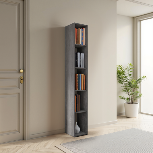 Combo 28cm Tall Narrow Bookcase - Lead Grey COM-45-08 - FurniComp