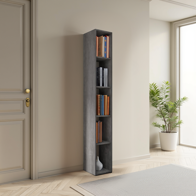 Combo 28cm Tall Narrow Bookcase - Lead Grey COM-45-08 - FurniComp