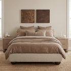 Leona Beige Fabric Bed Frame - FurniComp