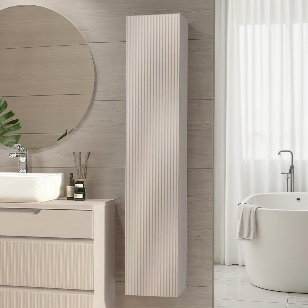 Lesley 1 Door Cashmere Tall Wall Mounted Bathroom Cabinet - FurniComp