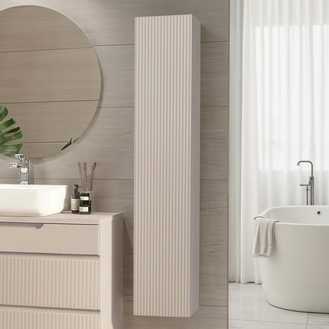 Lesley 1 Door Cashmere Tall Wall Mounted Bathroom Cabinet - FurniComp