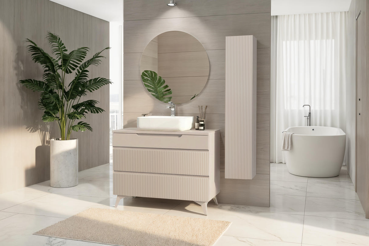 Lesley Cashmere 3 Drawer 1000mm Free Standing Vanity Unit with Basin - FurniComp
