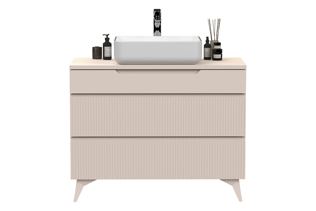 Lesley Cashmere 3 Drawer 1000mm Free Standing Vanity Unit with Basin - FurniComp