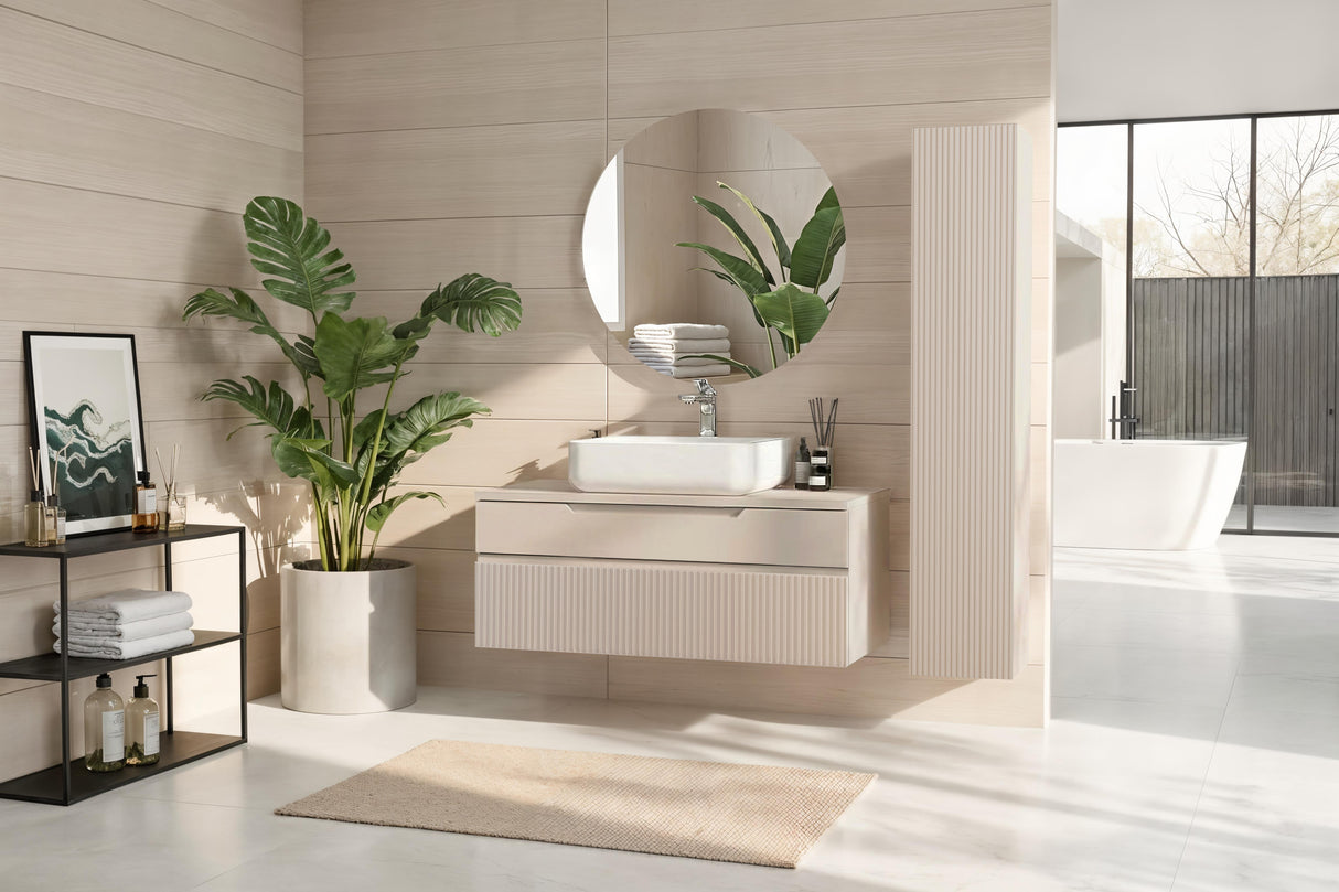 Lesley 1 Door Cashmere Tall Wall Mounted Bathroom Cabinet - FurniComp