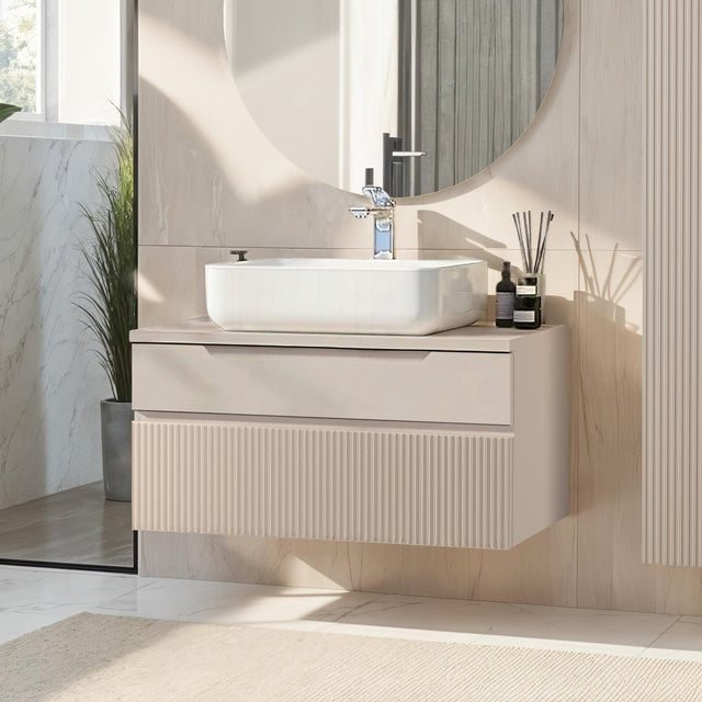 Lesley Cashmere 2 Drawer 800mm Wall Mounted Vanity Unit with Basin - FurniComp